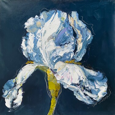 Painting titled "BLUE IRIS-original…" by Oksana Petrova, Original Artwork, Oil
