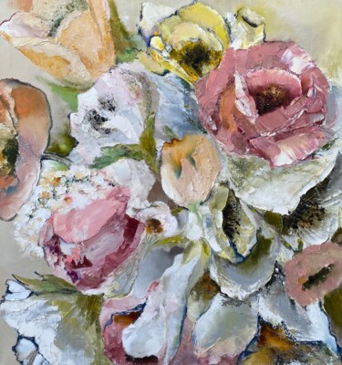 Peinture intitulée "Floral vanilla- ori…" par Oksana Petrova, Œuvre d'art originale, Huile Monté sur Châssis en bois