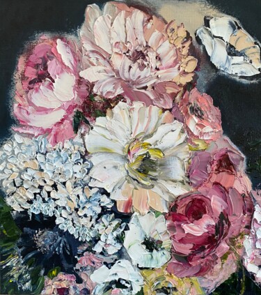 Painting titled "Summer blooming del…" by Oksana Petrova, Original Artwork, Oil Mounted on Wood Stretcher frame