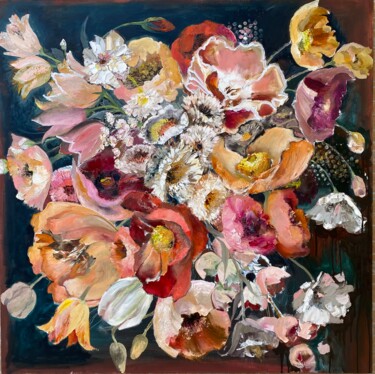 Painting titled "FLORAL WEAVE- origi…" by Oksana Petrova, Original Artwork, Oil