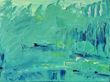 Malarstwo zatytułowany „Jade Abstraction” autorstwa Oksana Pidhurska, Oryginalna praca, Olej Zamontowany na Drewniana rama n…