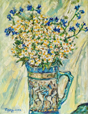 Painting titled "Wildflowers" by Oksana Pidgurs Ka, Original Artwork, Oil Mounted on Cardboard