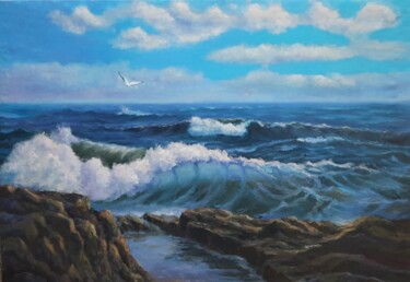 Картина под названием "Скалистый берег" - Оксана Пылихина, Подлинное произведение искусства, Масло