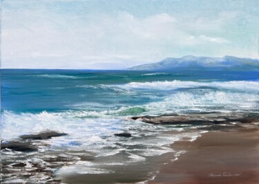 제목이 "Stormy Seaside"인 미술작품 Oksana Salminen로, 원작, 기름 나무 들것 프레임에 장착됨