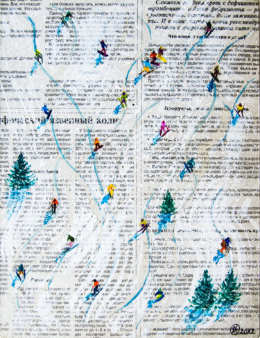 Schilderij getiteld "Ski Painting Winter…" door Oksana Shevchenko, Origineel Kunstwerk, Olie
