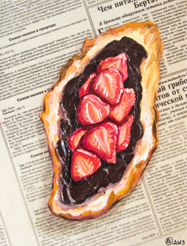 Pittura intitolato "Croissant Painting…" da Oksana Shevchenko, Opera d'arte originale, Olio