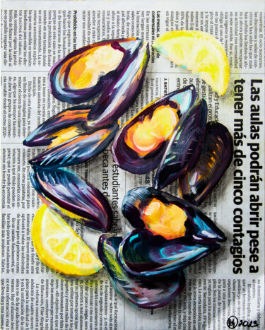 Pintura titulada "Mussels Painting Sh…" por Oksana Shevchenko, Obra de arte original, Oleo