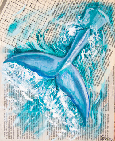 Pintura intitulada "Whale Painting Ocea…" por Oksana Shevchenko, Obras de arte originais, Óleo