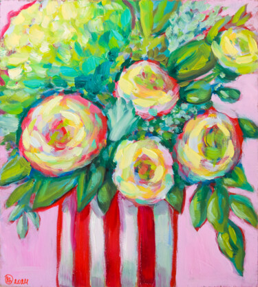 Pintura intitulada "Girly Pink Floral W…" por Oksana Shevchenko, Obras de arte originais, Óleo