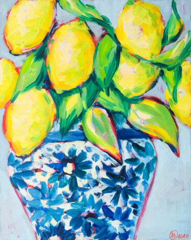 Painting titled "Lemon Decor Kitchen…" by Oksana Shevchenko, Original Artwork, Oil