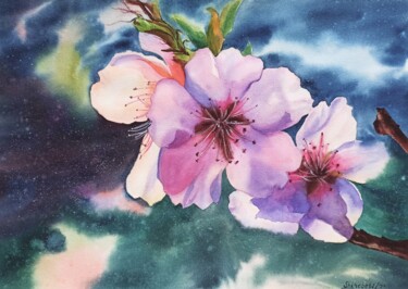 Malerei mit dem Titel "Watercolor almond b…" von Oksana Shkrebets, Original-Kunstwerk, Aquarell