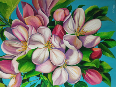 Painting titled "Spring" by Oksana Sklym, Original Artwork, Oil Mounted on Wood Stretcher frame