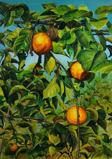 Pintura titulada "Japanese pear" por Oksana Sklym, Obra de arte original, Oleo Montado en Bastidor de camilla de madera