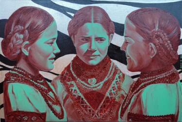 Painting titled "Girls talk" by Oksana Sklym, Original Artwork, Oil Mounted on Wood Stretcher frame