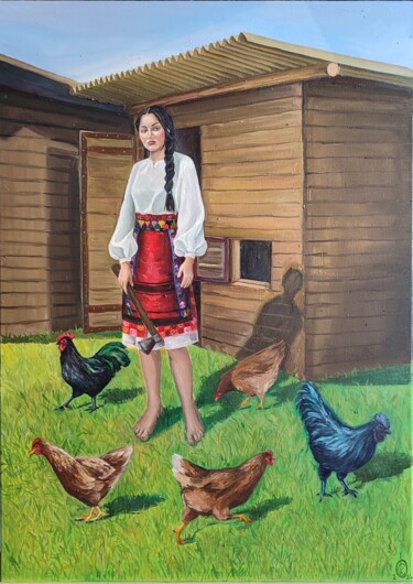 Painting titled "A hard decision" by Oksana Sklym, Original Artwork, Oil Mounted on Wood Stretcher frame