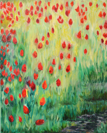Картина под названием "Тюльпани" - Оксана Шкварок, Подлинное произведение искусства, Масло Установлен на Деревянная рама для…