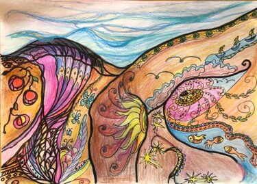 Dibujo titulada "Море" por Oksana Skvarok, Obra de arte original, Conté