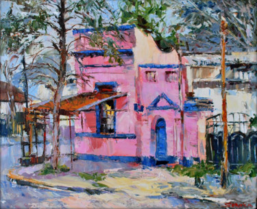 Malerei mit dem Titel "Pink Villa" von Oksana Soroka, Original-Kunstwerk, Öl