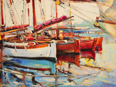 Pittura intitolato "Boats" da Oksana Soroka, Opera d'arte originale, Olio