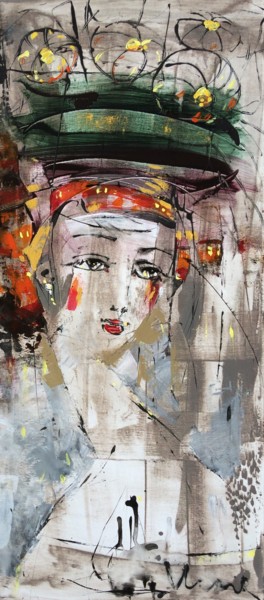 Malerei mit dem Titel "Flower queen" von Oksana Veber, Original-Kunstwerk, Acryl