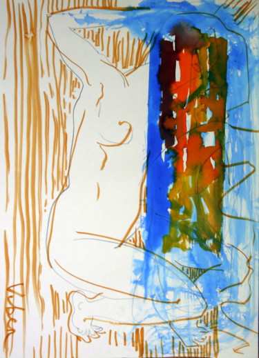 Pittura intitolato "Waterfall dip" da Oksana Veber, Opera d'arte originale, Acquarello