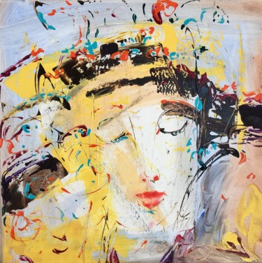 Painting titled "Sunny portrait" by Oksana Veber, Original Artwork, Acrylic Mounted on Wood Stretcher frame