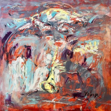 Картина под названием "Flute slow tune" - Oksana Veber, Подлинное произведение искусства, Масло Установлен на Деревянная рам…