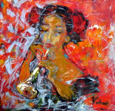 Ζωγραφική με τίτλο "Flute and song" από Oksana Veber, Αυθεντικά έργα τέχνης, Ακρυλικό Τοποθετήθηκε στο Ξύλινο φορείο σκελετό