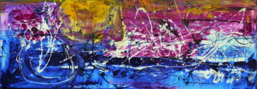 Schilderij getiteld "Summer Sunset" door Oksana Veber, Origineel Kunstwerk, Acryl Gemonteerd op Frame voor houten brancard