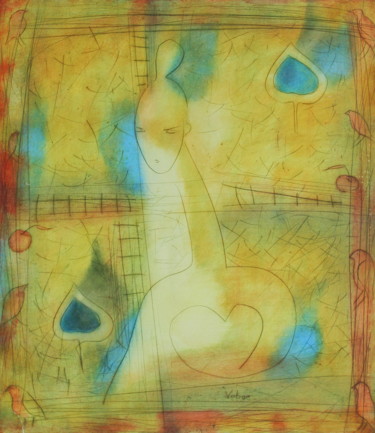 Painting titled "Puzzle" by Oksana Veber, Original Artwork, Oil Mounted on Cardboard