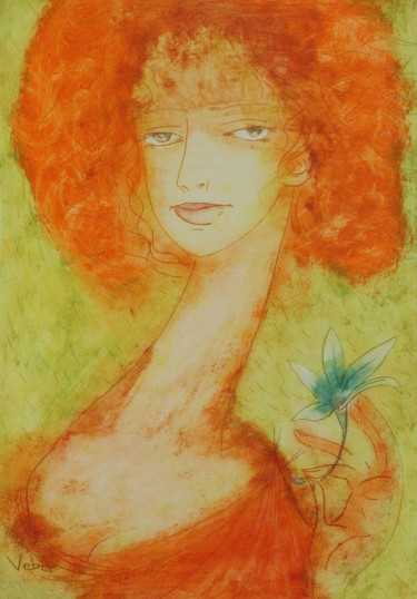 Schilderij getiteld "Flower blues" door Oksana Veber, Origineel Kunstwerk, Olie