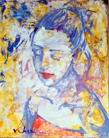 Painting titled "Portrait, 51-40,5 c…" by Oksana Veber, Original Artwork, Acrylic Mounted on Wood Stretcher frame