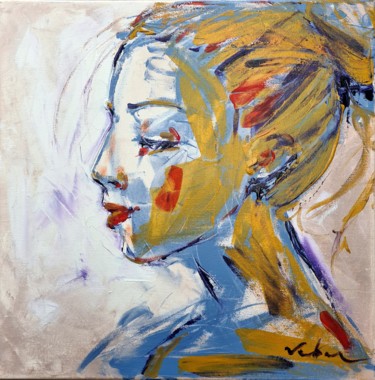 Картина под названием "Portrait, 40-40 cm,…" - Oksana Veber, Подлинное произведение искусства, Акрил Установлен на Деревянна…