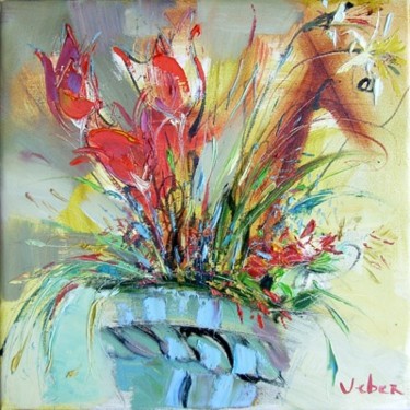 Painting titled "Flowers" by Oksana Veber, Original Artwork, Oil