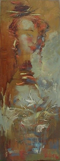 Painting titled "Fragrant evening" by Oksana Veber, Original Artwork, Oil Mounted on Wood Stretcher frame