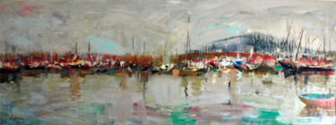 Painting titled "Marina mornings" by Oksana Veber, Original Artwork, Oil Mounted on Wood Stretcher frame