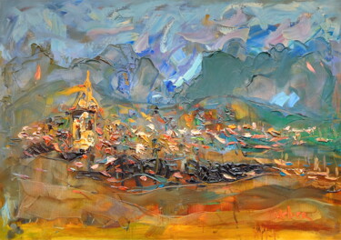 Painting titled "Storm coming to Kuk…" by Oksana Veber, Original Artwork, Oil Mounted on Wood Stretcher frame