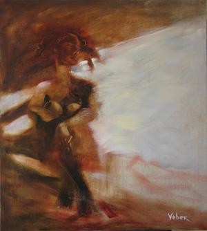 Painting titled "Begining" by Oksana Veber, Original Artwork, Oil Mounted on Wood Stretcher frame