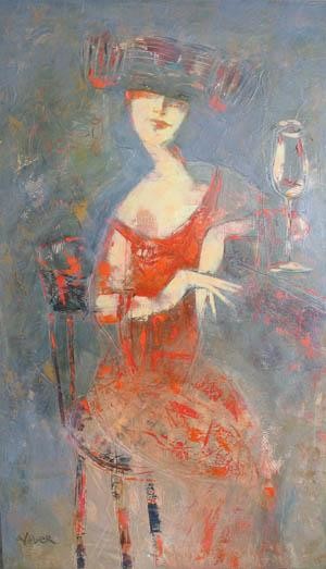 Pittura intitolato "Glass of red wine" da Oksana Veber, Opera d'arte originale, Olio