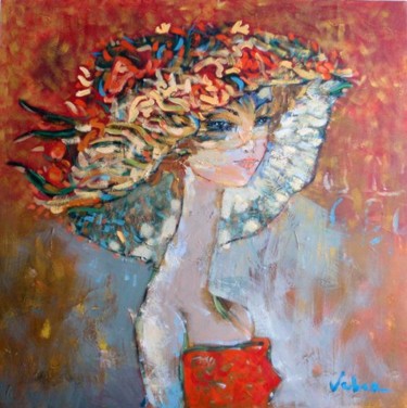 Painting titled "Hat with flowers" by Oksana Veber, Original Artwork, Oil