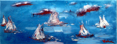 Painting titled "Boats-clouds" by Oksana Veber, Original Artwork, Oil