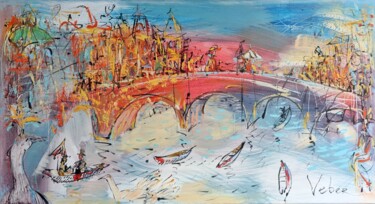 Pittura intitolato "Prague bridges" da Oksana Veber, Opera d'arte originale, Olio Montato su Telaio per barella in legno