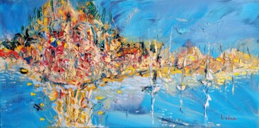 Картина под названием "Simmering Island" - Oksana Veber, Подлинное произведение искусства, Масло Установлен на Деревянная ра…