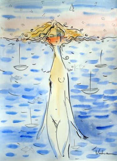 Картина под названием "Sea Soul" - Oksana Veber, Подлинное произведение искусства, Акварель