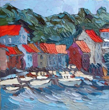 Pittura intitolato "The island in Croat…" da Oksana Veber, Opera d'arte originale, Olio Montato su Telaio per barella in leg…