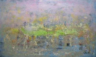 Painting titled "Morning on the Sea" by Oksana Veber, Original Artwork, Oil Mounted on Wood Stretcher frame