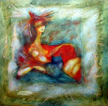 Peinture intitulée "Red sofa" par Oksana Veber, Œuvre d'art originale, Huile