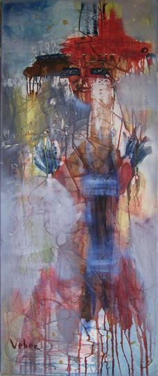 Painting titled "Mirage in blue" by Oksana Veber, Original Artwork, Oil Mounted on Wood Stretcher frame