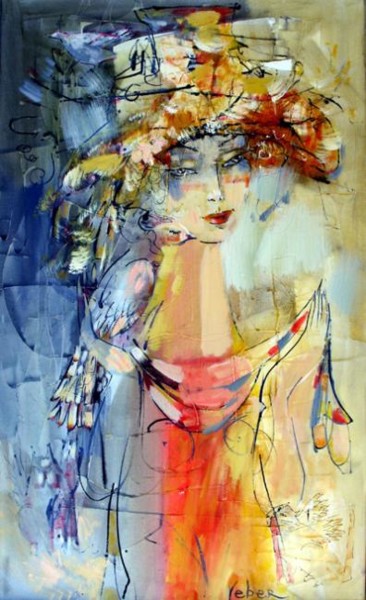Картина под названием "Girl coming to a ro…" - Oksana Veber, Подлинное произведение искусства, Масло