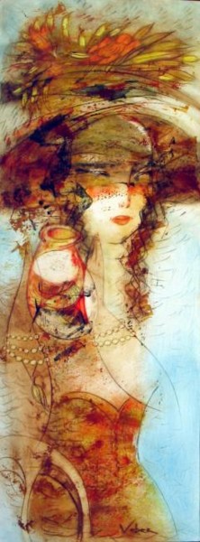 Peinture intitulée "Girl with the aquar…" par Oksana Veber, Œuvre d'art originale, Huile Monté sur Carton